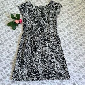 MANGO Short Sleeve Black & White Paisley Dress Size 2